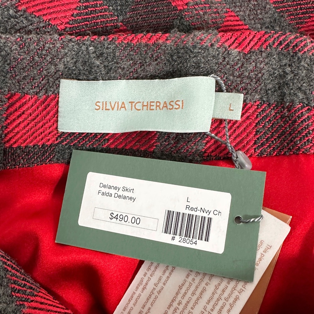 Silvia Tcherassi Dakia Top and Delaney Skirt Set Red Gray Plaid Wool Blend L - Picture 6 of 9